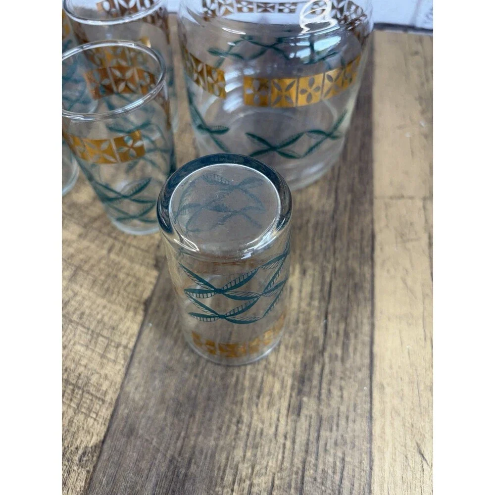 Vintage Federal Glass Juice Set W/Carafe And 5 glasses Homestead design Mint